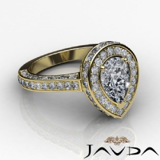 Circa Halo Pave Side-Stone diamond Ring 14k Gold Yellow