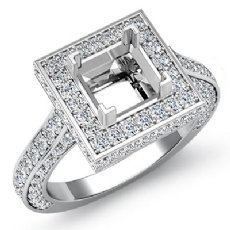 1.60Ct Diamond Engagement Halo Setting Ring Princess Semi Mount 14K White Gold