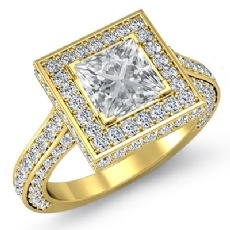 Pave Set Circa Halo Filigree diamond Ring 18k Gold Yellow
