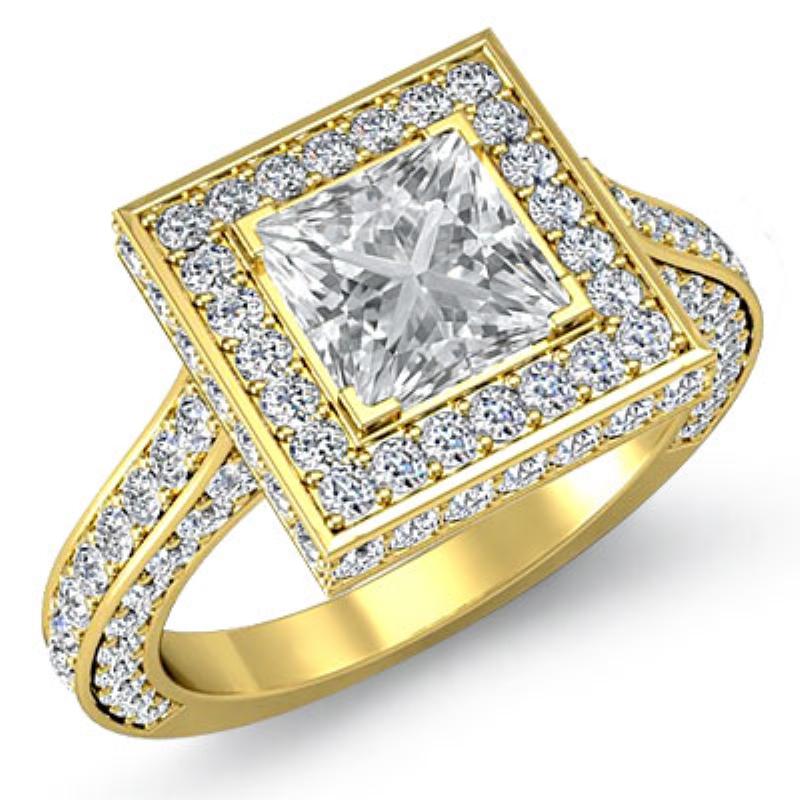 Pave Set Circa Halo Filigree diamond Ring 14k Gold Yellow