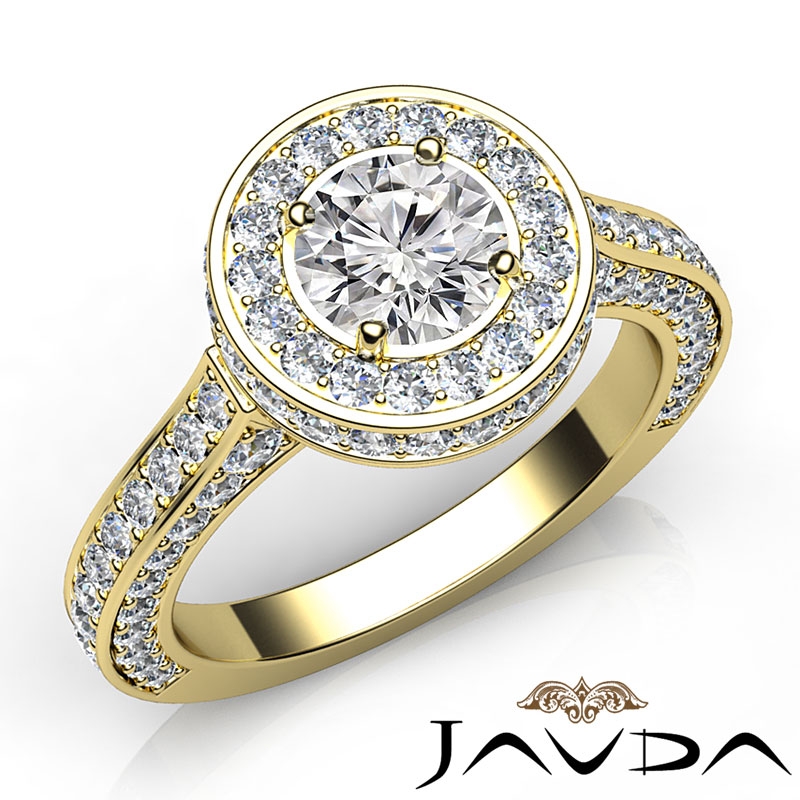 Circa Halo Side-Stone Pave diamond Ring 14k Gold Yellow