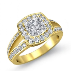 Pave Set Split Shank Halo diamond Ring 18k Gold Yellow