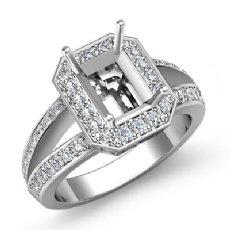 Diamond Engagement Ring Emerald Semi Mount Halo Setting 14k White Gold 0.60Ct