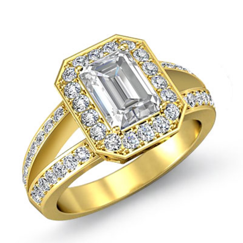 Halo Split Shank Filigree diamond Ring 14k Gold Yellow