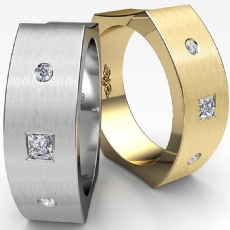 3 Stone European Style Diamond Men's Half Wedding Band 14k Gold Yellow  (0.15Ct. tw.)