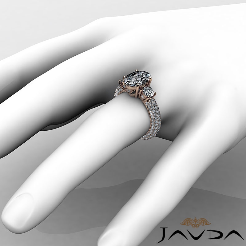 Micro Pave Set Three Stone diamond Ring 14k Rose Gold