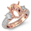 3 Stone Round Diamond Engagement Ring Setting 14k Rose Gold Oval Semi Mount 2.8Ct - javda.com 