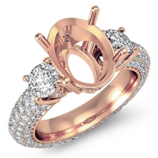 3 Stone Round Diamond Engagement Ring Setting 14k Rose Gold Oval Semi Mount  (2.8Ct. tw.)
