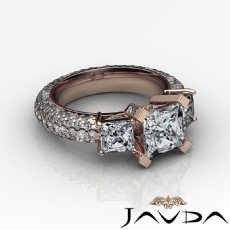 Micro Pave Set Three Stone diamond Ring 14k Rose Gold