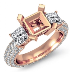 Three 3 Stone Round Diamond Engagement Ring 14k Rose Gold Princess Semi Mount  (2.8Ct. tw.)