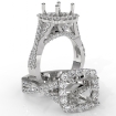 Halo U Cut Prong Diamond Engagement Ring Round Semi Mount 14k White Gold 1.1Ct - javda.com 