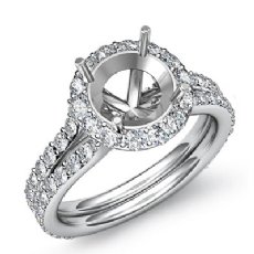 1.3Ct Diamond Engagement Ring Round Semi Mount Halo Pave Setting 14k White Gold