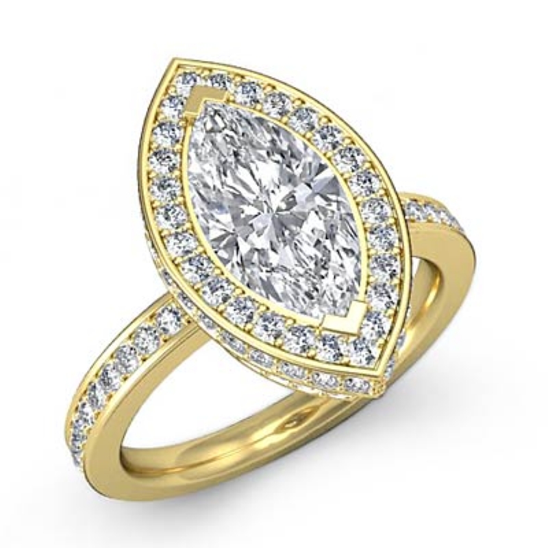 Pave Setting Side Halo diamond Ring 14k Gold Yellow