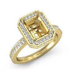 Halo Pave Setting Diamond Engagement Ring Emerald Semi Mount 14k Gold Yellow (0.89Ct. tw.)