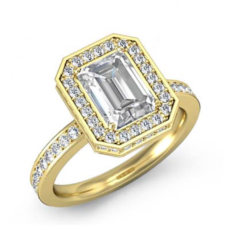 Circa Basket Halo Pave Set diamond Ring 14k Gold Yellow