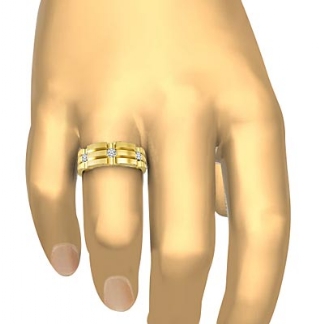 3Stone Bezel Diamond 7mm Solid Ring Men Half Wedding Band 18k Gold Yellow 0.25Ct