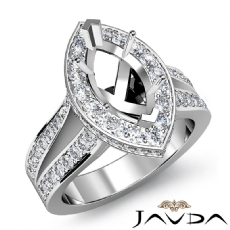 Pre-Set Diamond Engagement Marquise SemiMount Ring 14k W Gold Split Shank 1.32Ct