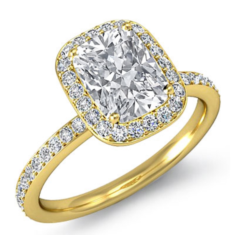 Eternity Basket Halo Pave Set diamond Ring 14k Gold Yellow
