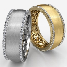 Honeycomb Dome Matte Round Diamond Men's Eternity Wedding Band 14k Gold 0.75Ct