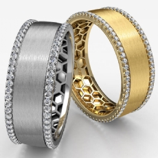 Matte Honeycomb Round Diamond Eternity Men's Wedding Band 18k Gold Yellow  (0.75Ct. tw.)