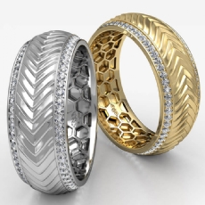 Harvest Pattern Round Diamond Eternity Men's Wedding Band 18k Gold Yellow  (0.75Ct. tw.)