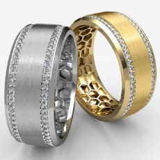 Matte Bevel Edge Round Diamond Eternity Men's Wedding Band 14k White Gold 0.75Ct