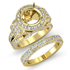 Diamond Engagement Ring Round Halo Pave Setting Bridal Set 14k Gold Yellow (3.7Ct. tw.)