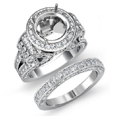 3.7Ct Diamond Engagement Ring Round Halo Pave Setting Bridal Set 14k White Gold
