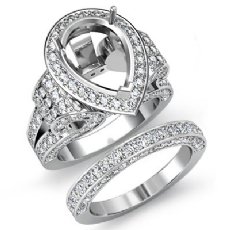 3.65 Ct Diamond Engagement Ring Pear Pave Bridal Sets Semi Mount 14K White Gold