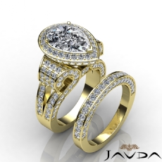 Vintage Bridal Set Split Shank diamond Ring 14k Gold Yellow