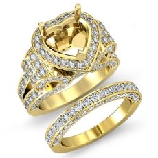 Diamond Engagement Ring Heart Halo Pave Setting Bridal Set 14k Gold Yellow (3.9Ct. tw.)