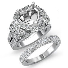 3.9Ct Diamond Engagement Ring Heart Halo Pave Setting Bridal Set 14K White Gold