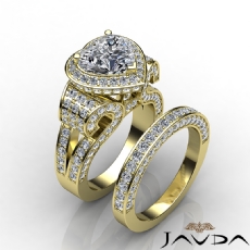 Vintage Halo Pave Bridal Set diamond Ring 14k Gold Yellow