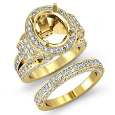 Diamond Engagement Semi Mount Ring Oval Pave Bridal Sets  18k Gold Yellow (3.8Ct. tw.)