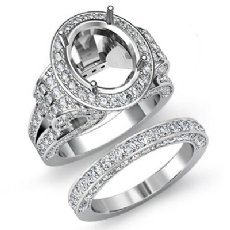 3.8 Ct Diamond Engagement Semi Mount Ring Oval Pave Bridal Sets 14K White Gold