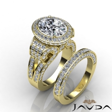 Antique Halo Pave Bridal Set diamond Ring 14k Gold Yellow