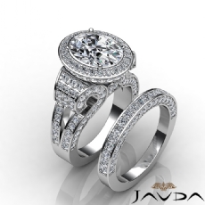 Antique Halo Pave Bridal Set diamond Ring 14k Gold White