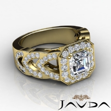 Designer Shank Halo Pave diamond Ring 14k Gold Yellow