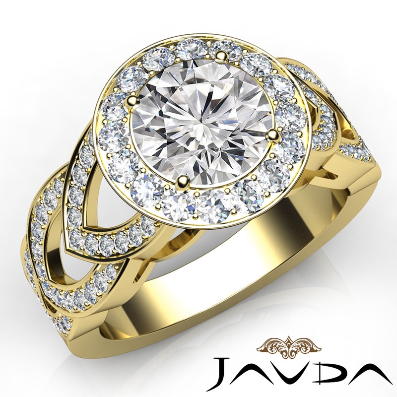 Designer Shank Halo Pave diamond Ring 14k Gold Yellow