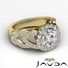 Designer Shank Halo Pave diamond Ring 14k Gold Yellow