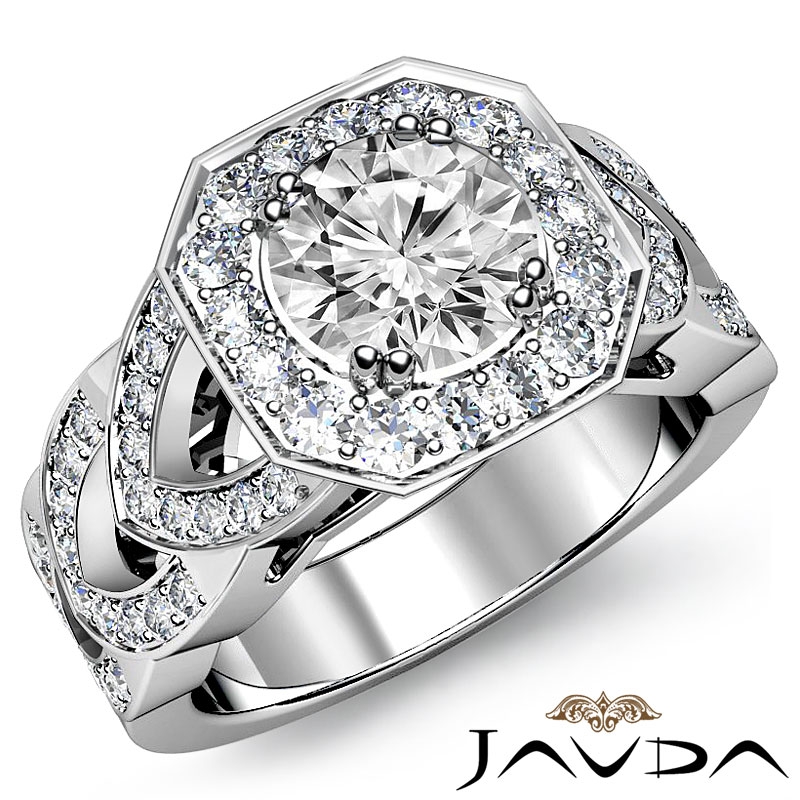 Designer Shank Halo Pave diamond Ring 14k Gold White