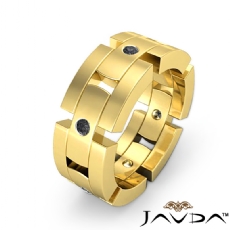 Mens Block Link Eternity Wedding Band Round Black Diamond Ring 14k Gold Yellow  (0.35Ct. tw.)