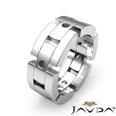 Mens Block Link Eternity Wedding Band Round Black Diamond Ring 14k W Gold 0.35Ct