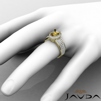 Natural Diamond Engagement Halo Pave Set Ring Oval Semi Mount 14k Gold Yellow 1.45Ct