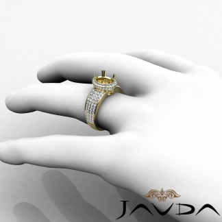 Natural Diamond Engagement Halo Pave Set Ring Oval Semi Mount 14k Gold Yellow 1.45Ct