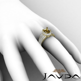 Natural Diamond Engagement Halo Pave Set Ring Oval Semi Mount 14k Gold Yellow 1.45Ct