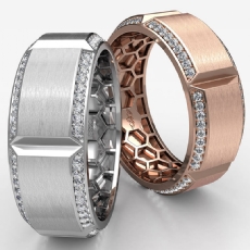 Grooved Matte Finish Round Diamond Eternity Men's Wedding Band 14k Rose Gold  (0.6Ct. tw.)