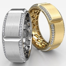 Grooved Matte Finish Round Diamond Eternity Men's Wedding Band 14k Gold 0.60Ct