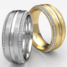 Matte & Polished Finish Round Diamond Mens Eternity Wedding Band 14k Gold 0.40Ct