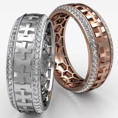 Cross Design Religious Round Diamond Eternity Mens Wedding Band 14k Rose Gold  (1Ct. tw.)